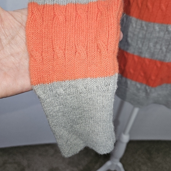 Talbots Lambswool/Nylon Orange & Gray Cable Knit Pullover Sweater Size L - Picture 4 of 8